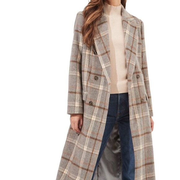 ASTR The Label Raquel Coat Grey Brown Plaid Double-Breasted Wool Blend Size S - Picture 4 of 11